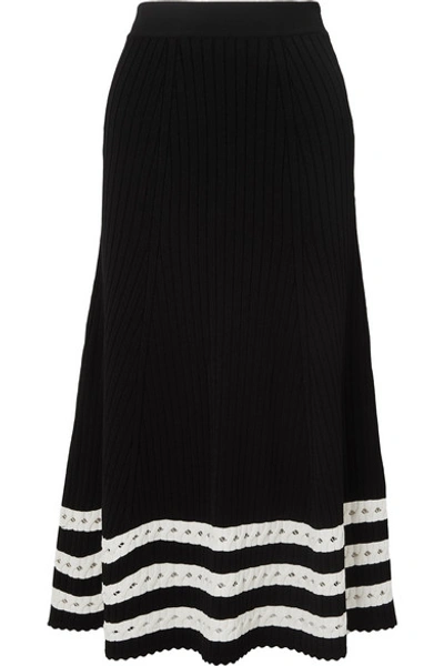 Alexander Mcqueen Pointelle-trimmed Cable-knit Midi Skirt In Black