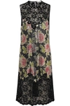 PACO RABANNE FLORAL-PRINT CHAINMAIL AND CORDED LACE DRESS