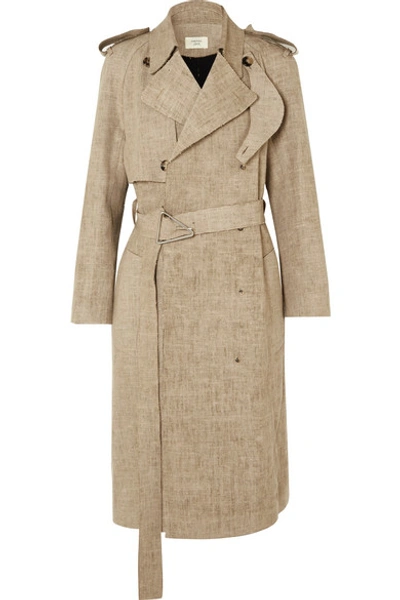 Bottega Veneta Frayed Belted Linen Trench Coat In Beige