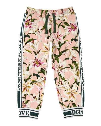 Dolce & Gabbana Kids' Lilly Of The Valley Print Joggers In Pink