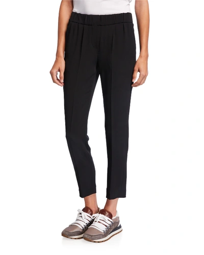 Brunello Cucinelli Silk-blend Cropped Pants In Black