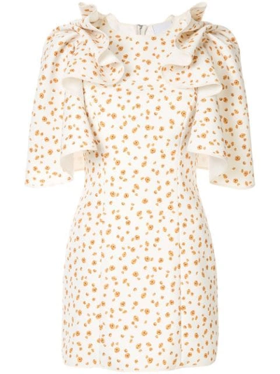 Acler Bates Statement Shoulder Printed Mini Dress In White