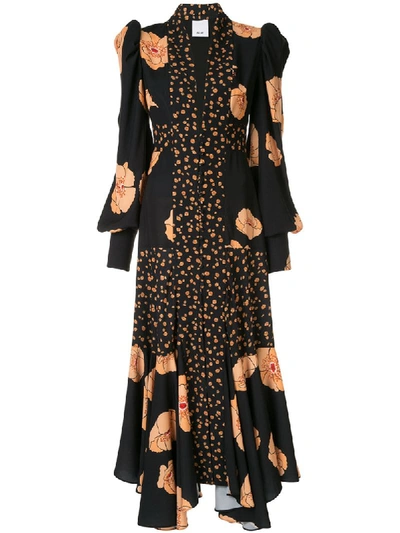 Acler Elton Mixed-florals Long-sleeve Dress In Black