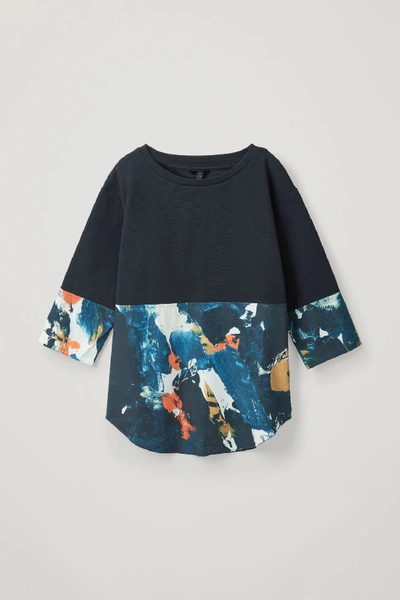 Cos Sweatshirt With Shirt Hem In Blue