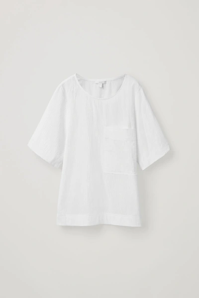 Cos Patch-pocket Crinkled Cotton Top In White