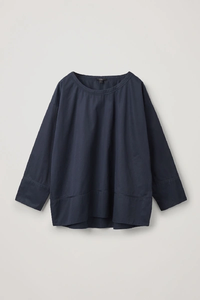 Cos Oversized Cotton Blouse In Blue