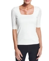 AKRIS PUNTO COTTON 1/2-SLEEVE SQUARE-NECK TEE,PROD184160191