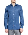 ISAIA MEN'S SOLID CHAMBRAY SPORT SHIRT,PROD222680669