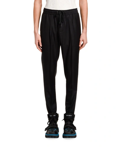 Dolce & Gabbana Men's Wool Creased Jogger Trousers In Black