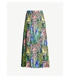 GUCCI FELINE GARDEN-PRINT SILK-SATIN MIDI SKIRT