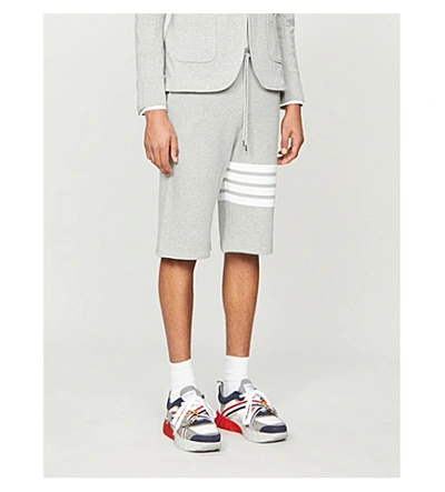 Thom Browne Mens Light Grey Striped-detail Cotton-jersey Shorts 4