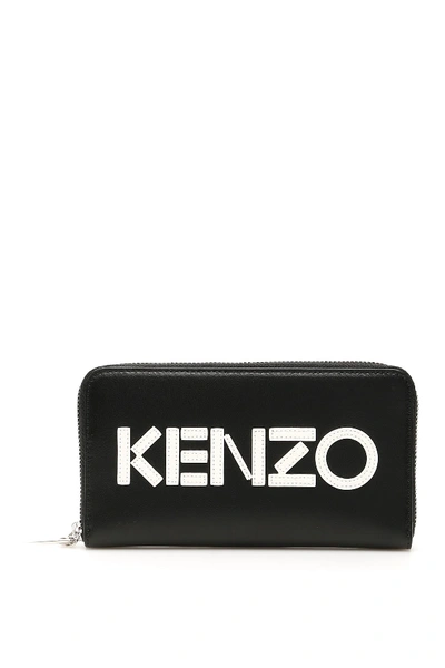 Kenzo Logo Patch Zip Around Wallet In Black