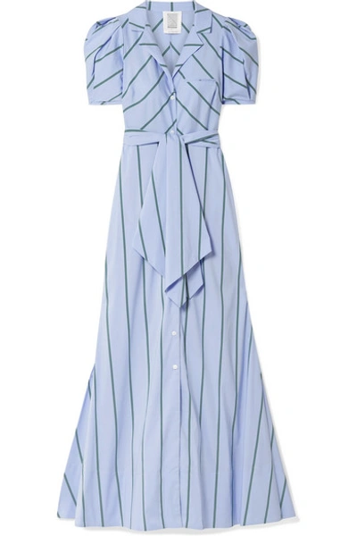 Rosie Assoulin Puff-sleeve Striped Cotton-blend Maxi Dress In Light Blue