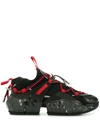 Jimmy Choo 50mm Diamond Mesh & Suede Sneakers In Black/red