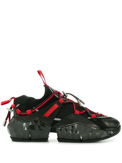 Jimmy Choo 50mm Diamond Mesh & Suede Sneakers In Black/red