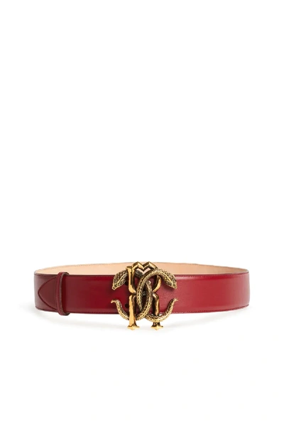 Roberto Cavalli Leather Mirror Snake Belt In Red