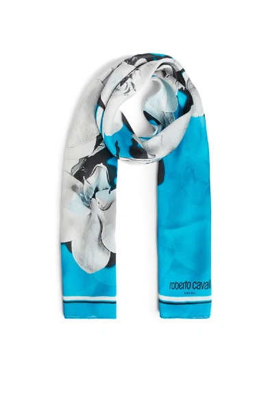 Roberto Cavalli Orchid Print Scarf In Blue