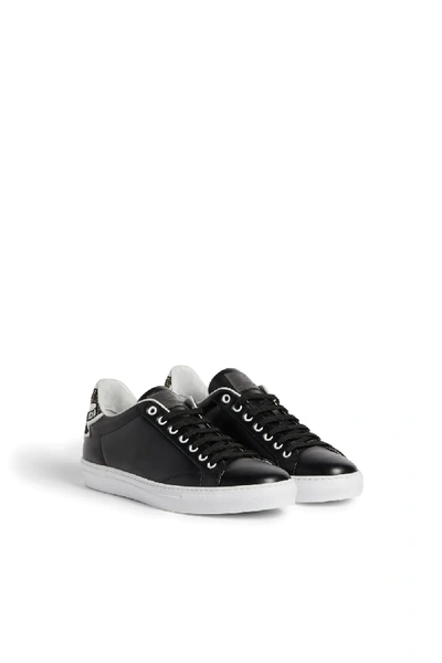 Roberto Cavalli Snake Embroidered Leather Sneakers In Black