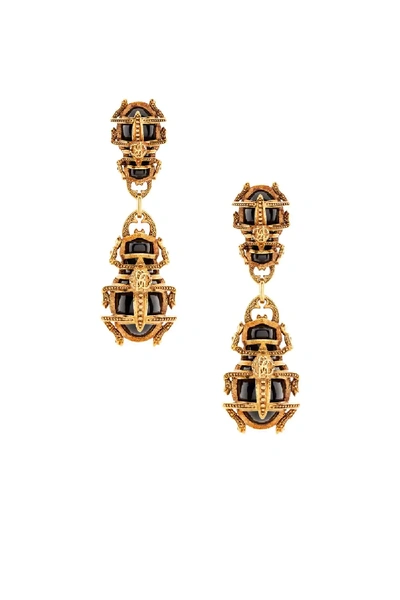 Roberto Cavalli Scarab Beetle Drop Earrings In Gold