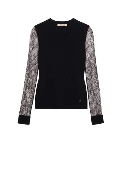 Roberto Cavalli Lace Sleeve Sweater In Black