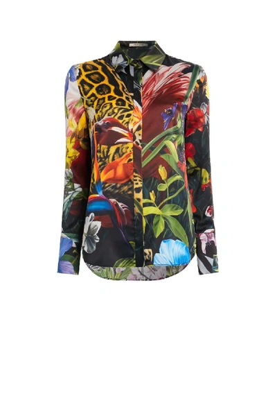 Roberto Cavalli Paradise Found Print Satin Shirt In Multicolour