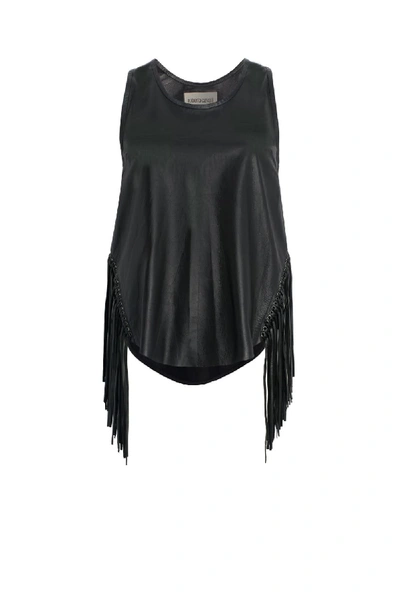 Roberto Cavalli Fringed Nappa Leather Tank Top In Black