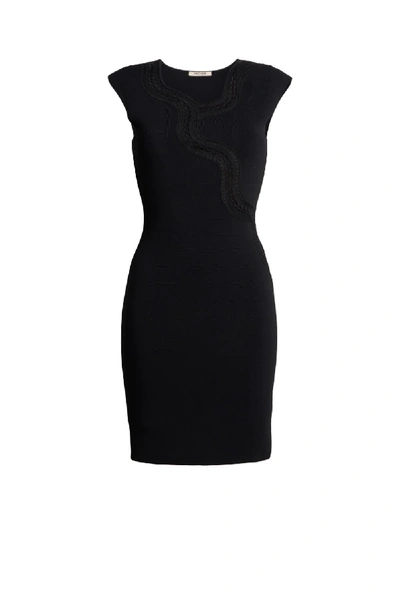 Roberto Cavalli Knit Dress With Snake Lace In Black