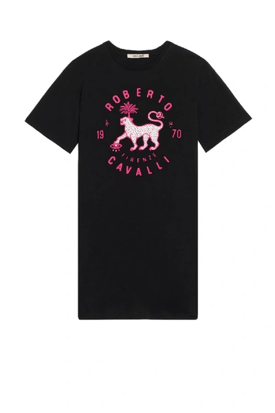 Roberto Cavalli Lucky Leopard Print T-shirt Dress In Black