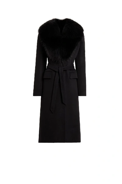 Roberto Cavalli Black Double Cashmere Fur Collar Coat