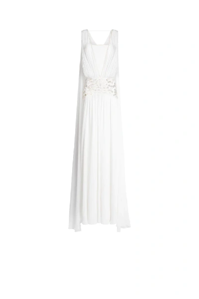 Roberto Cavalli Mirror Snake Embroidered Gown In White