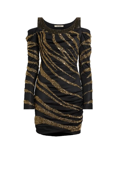 Roberto Cavalli Embellished Cold Shoulder Mini Dress In Black