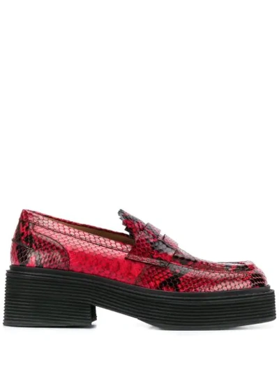 Marni 40mm Millerighe Python Print Loafers In Red