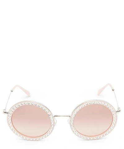 Miu Miu Oversized Round Crystal Sunglasses In Opal Pink