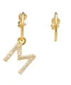 THEODORA WARRE GOLD-PLATED ZIRCON LETTER M MISMATCHED HOOP EARRINGS,5057865788647