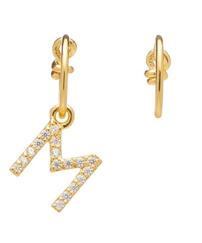 Theodora Warre Gold-plated Zircon Letter M Mismatched Hoop Earrings