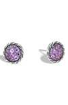John Hardy Pave Button Earrings In Silver/ Amethyst