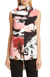 ALEXANDER MCQUEEN DRAPE NECK TORN ROSE PRINT SILK TOP,580790QCAAC