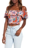 BAND OF GYPSIES CAMELLIA OFF THE SHOULDER CROP TOP,WWB25403L