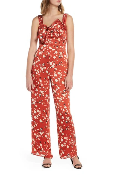 Adelyn Rae Mae Floral Print Wide Leg Jumpsuit In Brick-multi