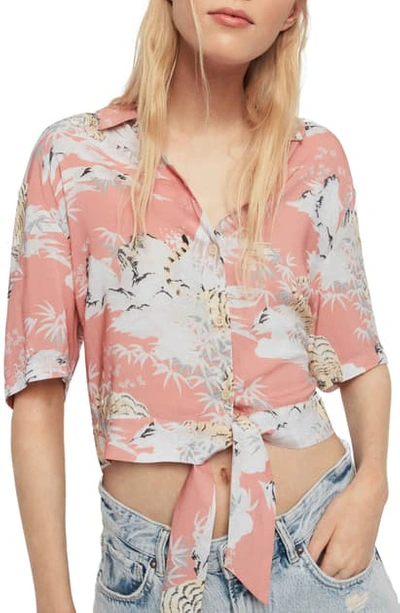 Allsaints Leni Borneo Cropped Camp Shirt In Pink