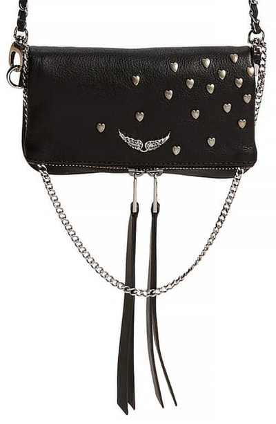 Zadig & Voltaire Rock Nano Heart Stud Leather Crossbody Bag In Noir