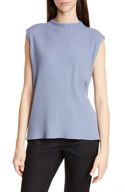 Eileen Fisher Rib Mock Neck Tank In Chambray
