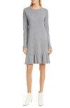 ALLUDE RUFFLE HEM LONG SLEEVE CASHMERE & WOOL DRESS,195-17044