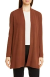 Eileen Fisher Simple Longline Merino Wool Cardigan Sweater In Nutmeg