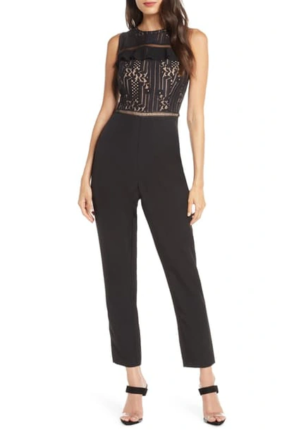 Adelyn Rae Anna Lace Bodice Jumpsuit In Black-nude