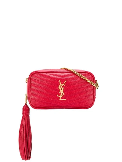 Saint Laurent Leather Monogramme Mini Lou Crossbody Bag In Rouge Eros