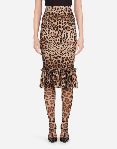 Dolce & Gabbana Leopard-print Charmeuse Midi Skirt In Brown