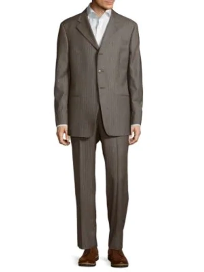 Armani Collezioni Classic-fit Pinstripe Wool Suit In Beige