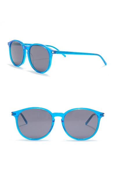 Saint Laurent 52mm Round Sunglasses In Shiny Transparent Fluorescent Blue