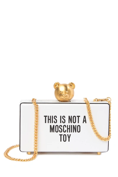 Moschino Printed Push-lock Leather Clutch In Wht Blh